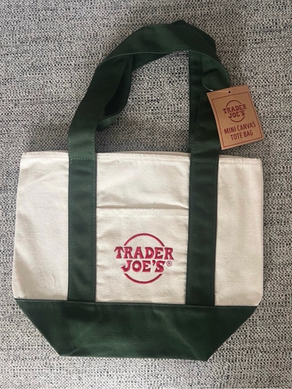 NWT Trader Joe’s Cream & Dark Green Mini Canvas Tote Bag